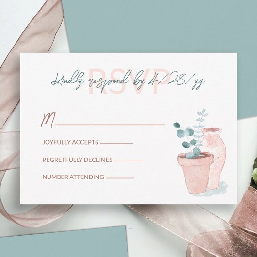 Terracotta, Eucalyptus Green Wedding RSVP-kaart Advieskaart