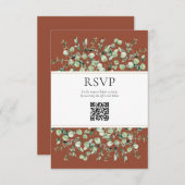 Terracotta Eucalyptus QR Code Wedding RSVP  Informatiekaartje (Voorkant / Achterkant)