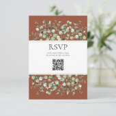 Terracotta Eucalyptus QR Code Wedding RSVP  Informatiekaartje (Staand voorkant)