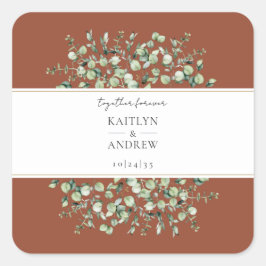 Terracotta Eucalyptus Samen Voor Altijd Trouwlabel Vierkante Sticker
