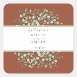 Terracotta Eucalyptus Together Forever Wedding  Vierkante Sticker