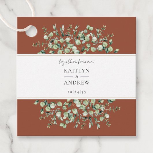 Terracotta eucalyptus voor altijd samen bedankjes labels (Voorkant)