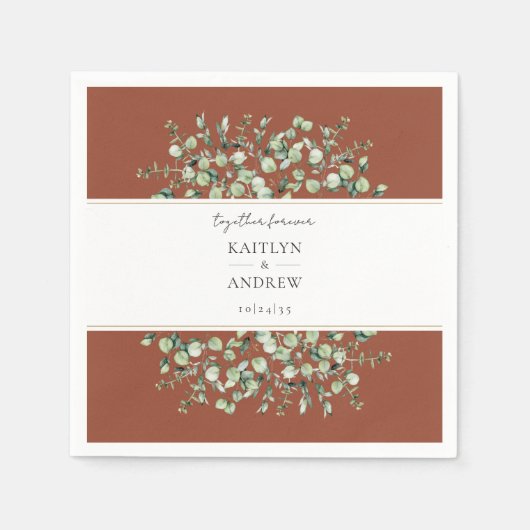 Terracotta eucalyptus voor altijd samen servet (Voorkant)