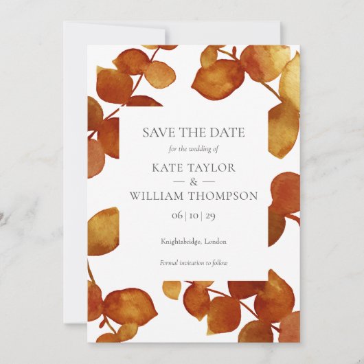 Terracotta Eucalyptus Waterverf Save the Date Kaart (Voorkant)