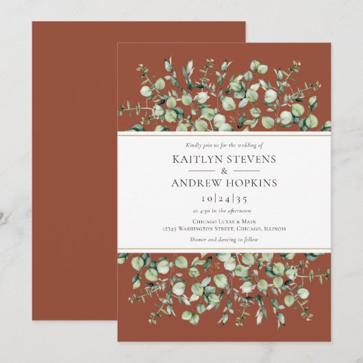 Terracotta Eucalyptus Wedding Kaart (Voorkant / Achterkant)