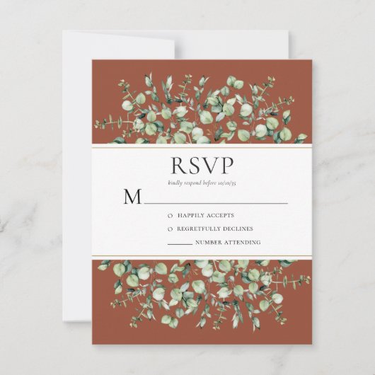Terracotta Eucalyptus Wedding RSVP Kaartje (Voorkant)
