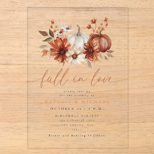 Terracotta Fall in Love Bloemige Pompoen Trouwfees Acryl Uitnodigingen