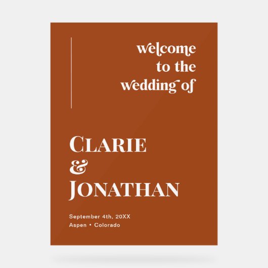 Terracotta Fall Wedding Welcome Acryl Bord (Voorkant)