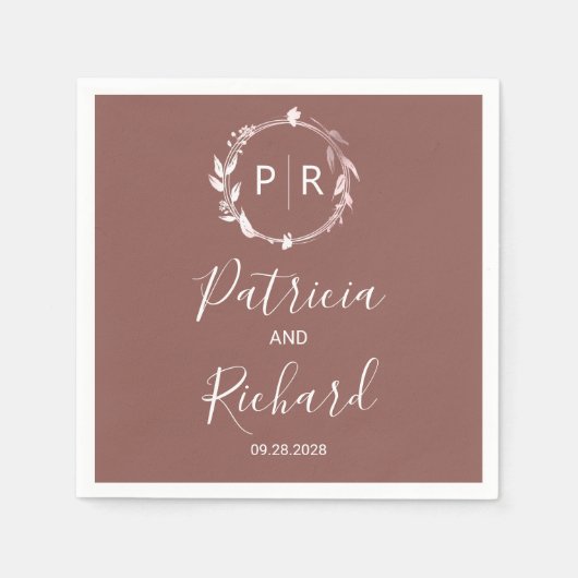 Terracotta faux folie Monogram Wedding Napkins Servet (Voorkant)