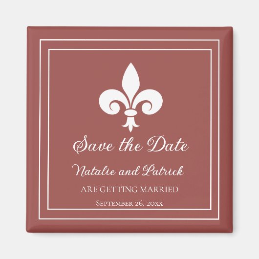 Terracotta Fleur de Lis Save the Date Magnet (Voorkant)
