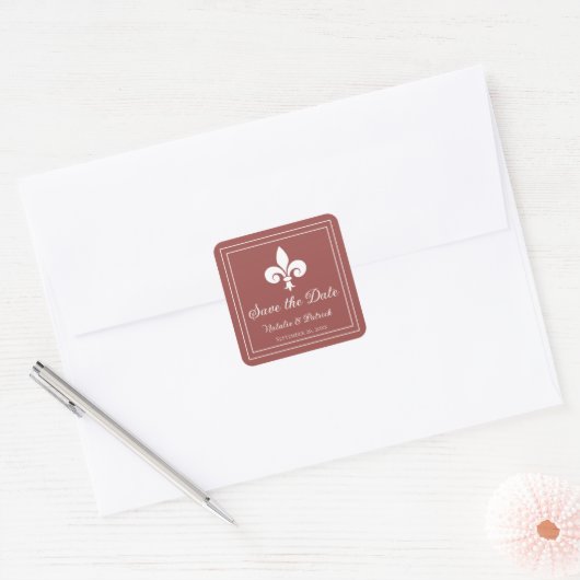 Terracotta Fleur de Lis Save the Date Stickers (Envelop)