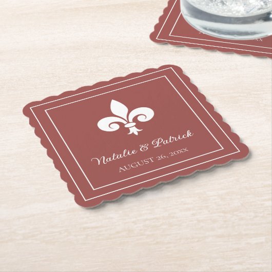 Terracotta Fleur de Lis Wedding Paper Onderzetters (Gebogen)