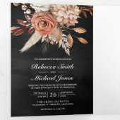 Terracotta Floral All in One QR Code Black Weddens Drieluik Uitnodiging (Binnenzijde eerst)
