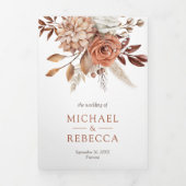 Terracotta Floral All in One QR Code Weddenschap Drieluik Uitnodiging (Cover)