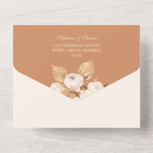 Terracotta Floral all in one Wedding Invite All In One Uitnodiging (Achterkant)