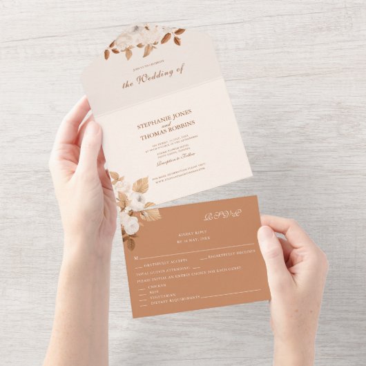 Terracotta Floral all in one Wedding Invite All In One Uitnodiging (Afscheurbaar)