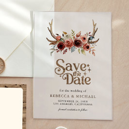 Terracotta Floral Antlers Wedding Save the Date Acryl Uitnodigingen