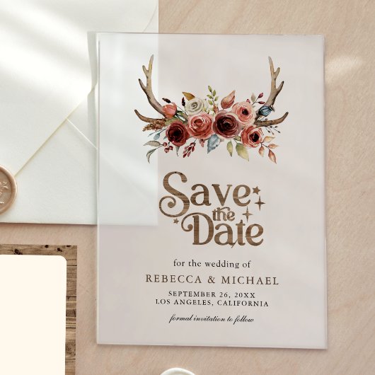 Terracotta Floral Antlers Wedding Save the Date Acryl Uitnodigingen