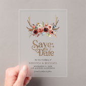 Terracotta Floral Antlers Wedding Save the Date Acryl Uitnodigingen (Insitu (Draagbaar))