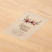 Terracotta Floral Antlers Wedding Save the Date Acryl Uitnodigingen (Laagn)