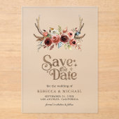 Terracotta Floral Antlers Wedding Save the Date Acryl Uitnodigingen (Voorkant)