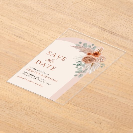 Terracotta Floral Arch Wedding Save the Date Acryl Uitnodigingen (Laagn)