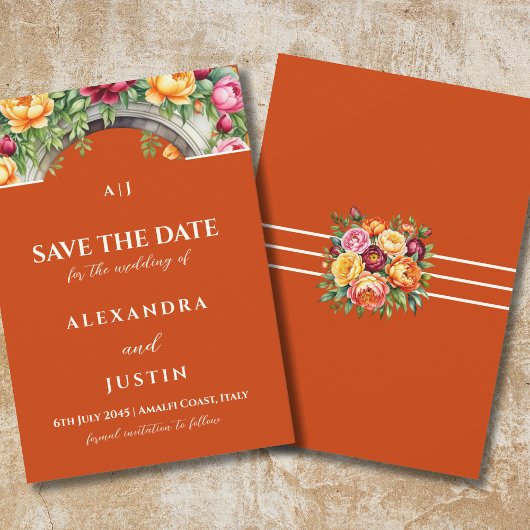 Terracotta Floral Arch Wedding Save the Date Kaart