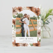 Terracotta Floral Arched Foto Bewaar de datum Kaart (Staand voorkant)