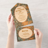 Terracotta Floral Art Nouveau Bruiloft All In One Uitnodiging (Afscheurbaar)