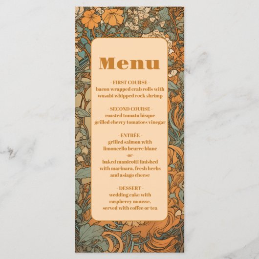 Terracotta Floral Art Nouveau Bruiloft Menu (Voorkant)