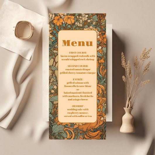 Terracotta Floral Art Nouveau Bruiloft Menu