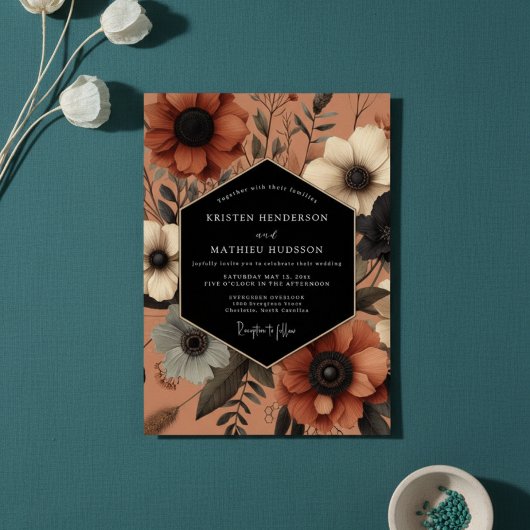 Terracotta Floral Autumn Romance Wedding Kaart
