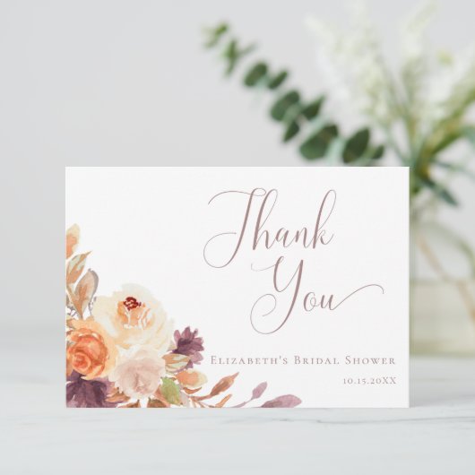 Terracotta Floral Autumn Vrijgezellenfeest Bedankkaart (Staand voorkant)