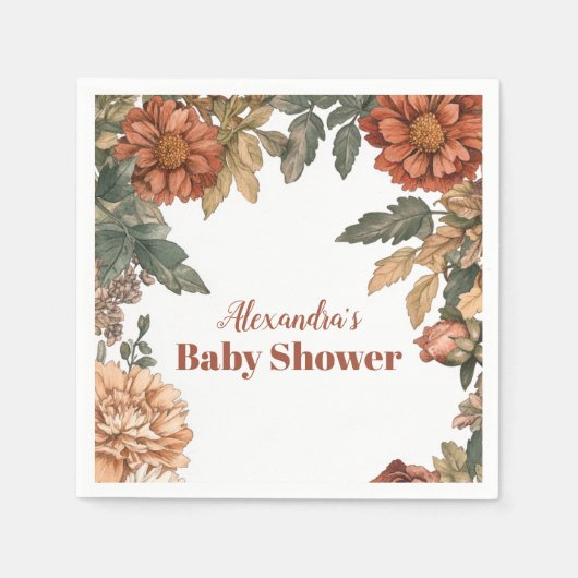 Terracotta Floral Baby in Bloom Baby shower Servet (Voorkant)