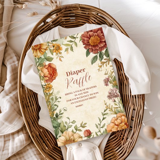 Terracotta Floral Baby in Bloom Diapper Raffle Informatiekaartje