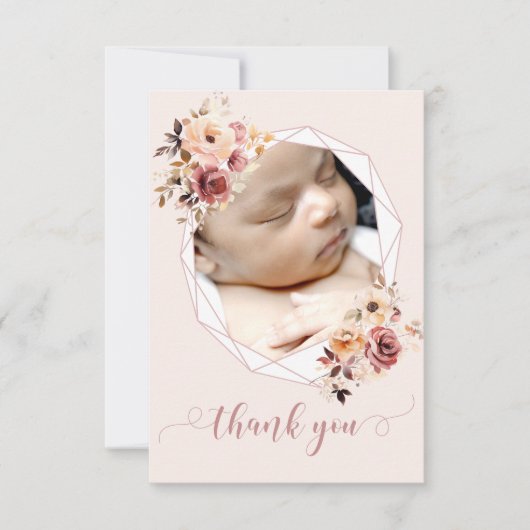 Terracotta floral baby shower foto dank u kaart (Voorkant)