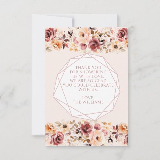 Terracotta floral baby shower foto dank u kaart (Achterkant)