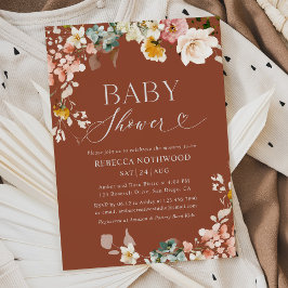 Terracotta Floral Baby shower Invitation Kaart