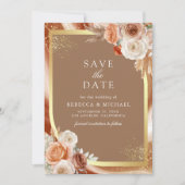 Terracotta Floral Beige Gold QR Code Photo Wedding Save The Date (Voorkant)