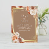 Terracotta Floral Beige Gold QR Code Photo Wedding Save The Date (Staand voorkant)