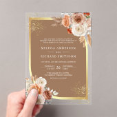 Terracotta Floral Beige Gold Wedding Acryl Uitnodigingen (Insitu (Draagbaar))