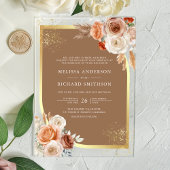 Terracotta Floral Beige Gold Wedding Acryl Uitnodigingen
