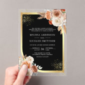 Terracotta Floral Black Gold Wedding Acryl Uitnodigingen (Insitu (Draagbaar))