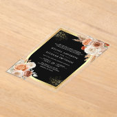 Terracotta Floral Black Gold Wedding Acryl Uitnodigingen (Laagn)