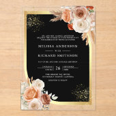 Terracotta Floral Black Gold Wedding Acryl Uitnodigingen (Voorkant)
