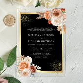 Terracotta Floral Black Gold Wedding Acryl Uitnodigingen