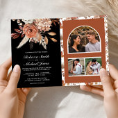Terracotta Floral Black QR Code Wedding