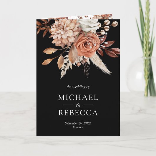 Terracotta Floral Black QR Code Wedding (Voorkant)