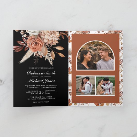 Terracotta Floral Black QR Code Wedding (Binnen)