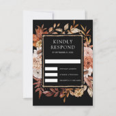 Terracotta Floral Black Wedding RSVP Kaartje (Voorkant)